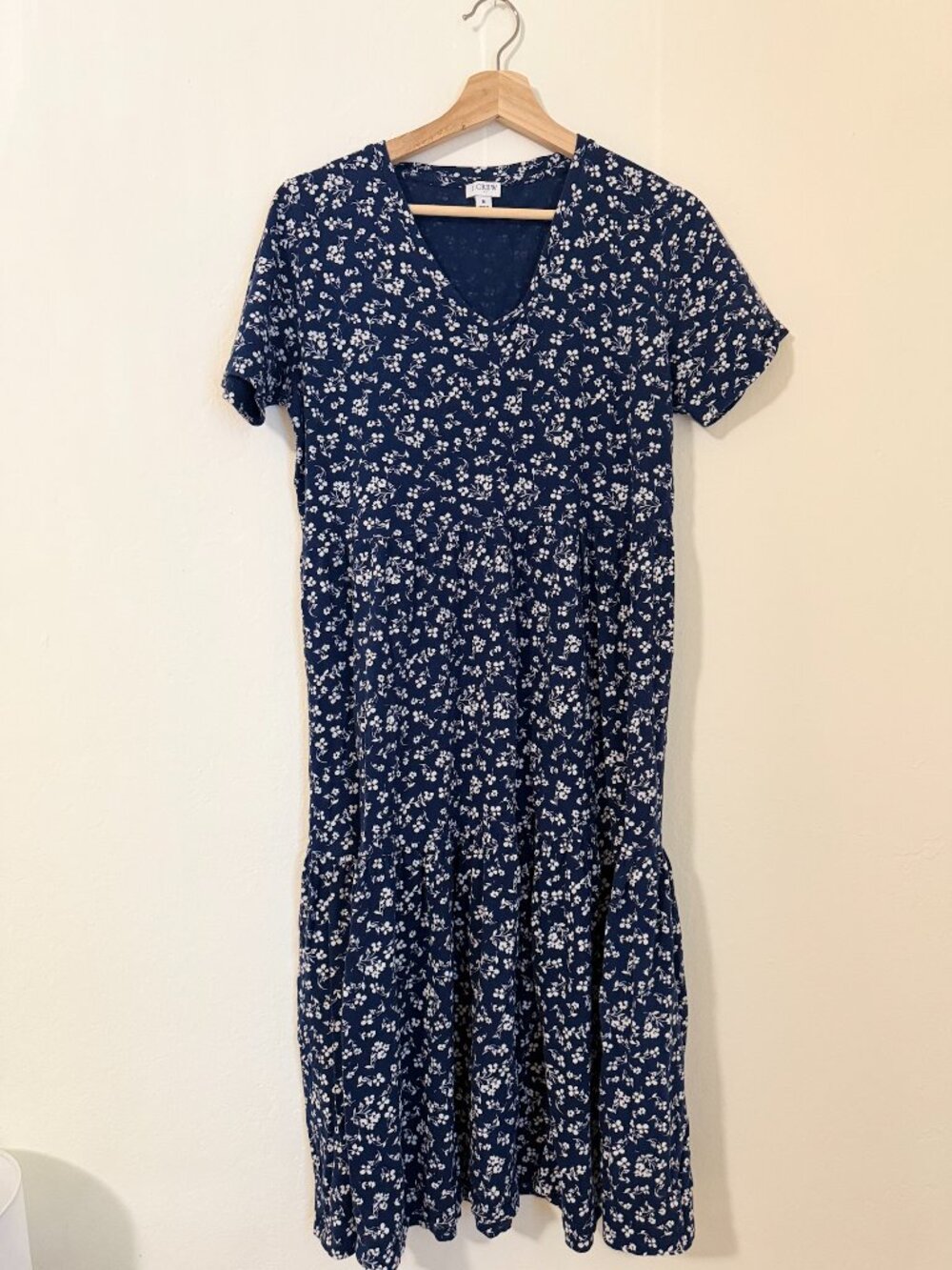 🌸 J.Crew Floral Tiered Midi 100% Cotton Dress — Navy Blue 💙